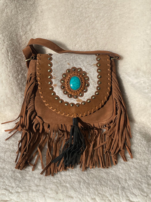 Western Style, Suede & Hide Fringed Bag