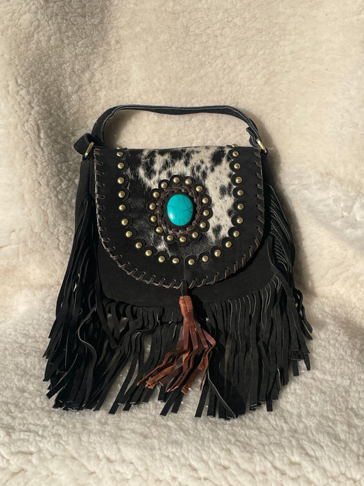 Western Style, Suede & Hide Fringed Bag