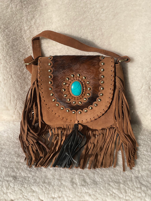 Western Style, Suede & Hide Fringed Bag