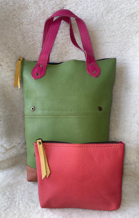 Handcrafted, Recycled Leather & Hide Backpack with Detachable Clutch.