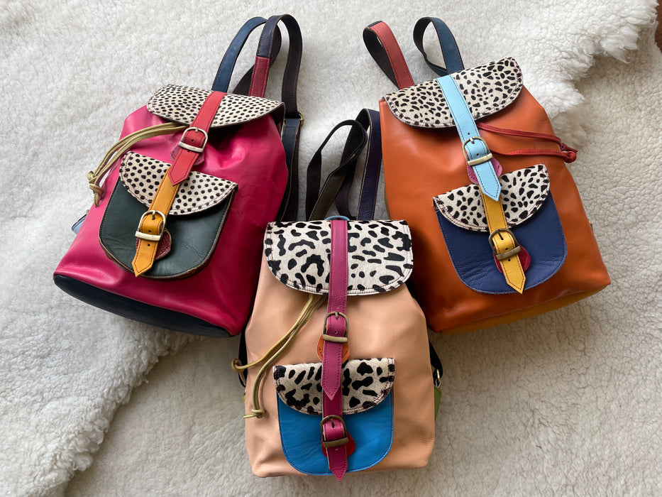 Handcrafted, Recycled Leather & Hide Backpack.