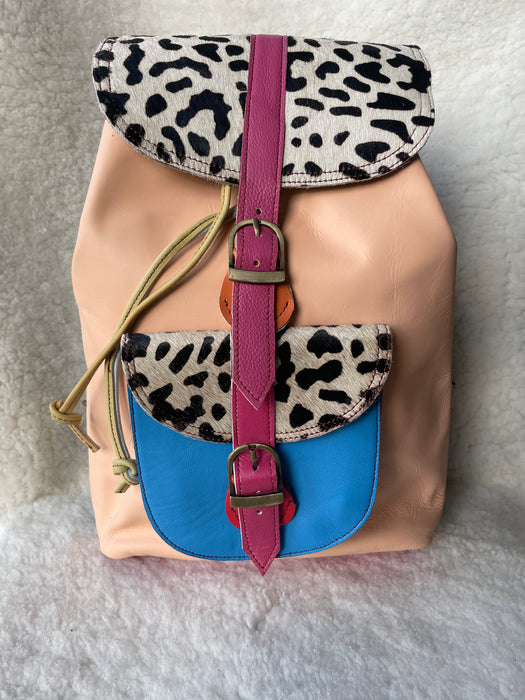 Handcrafted, Recycled Leather & Hide Backpack.