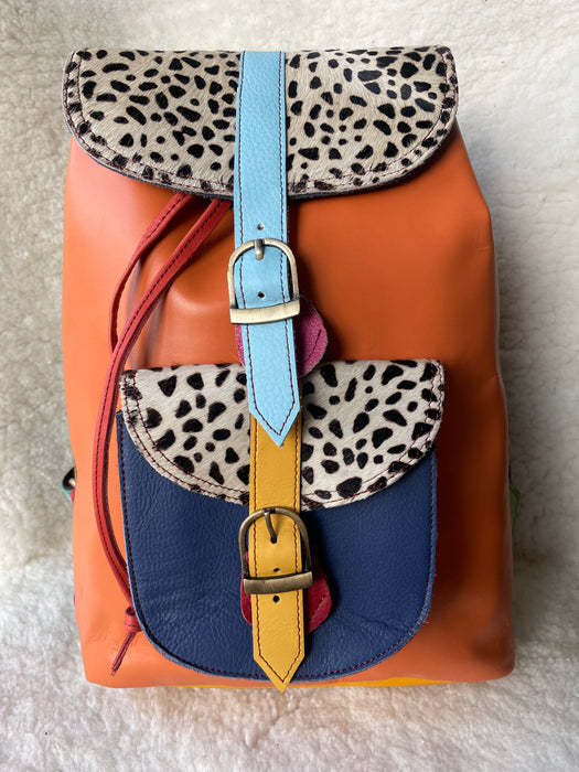 Handcrafted, Recycled Leather & Hide Backpack.