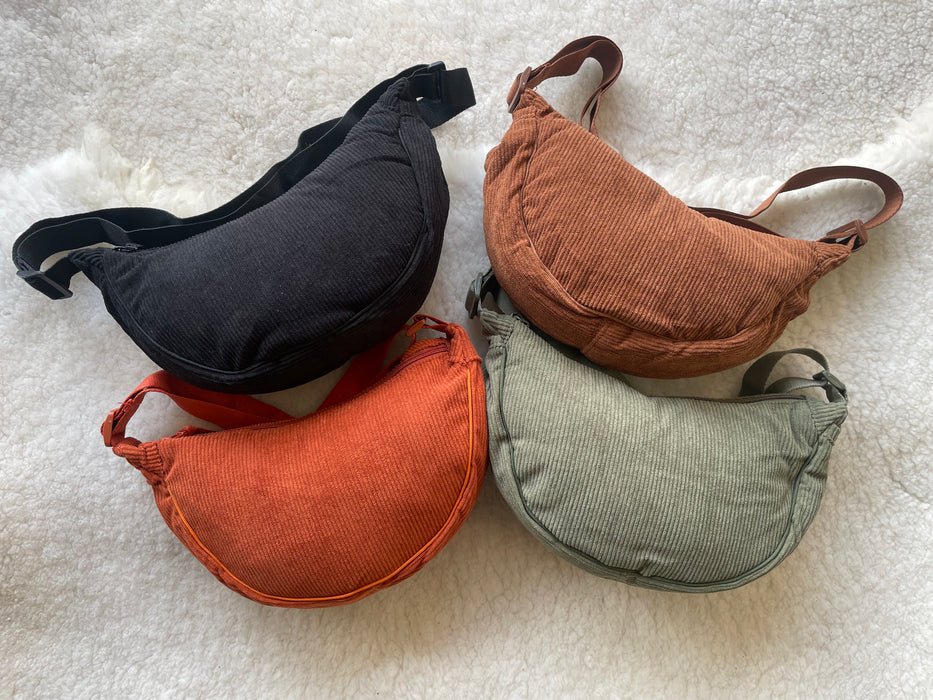 Half-Moon Corduroy Sling Bag.