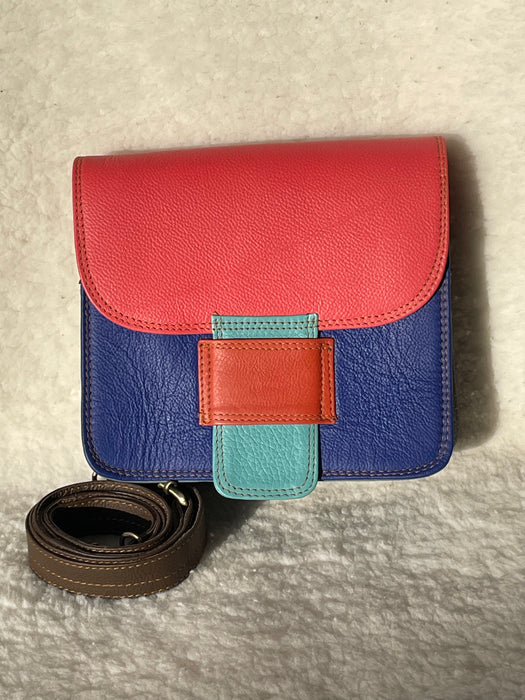 Handcrafted, Recycled Leather, Multi-Coloured 'Square' Handbag