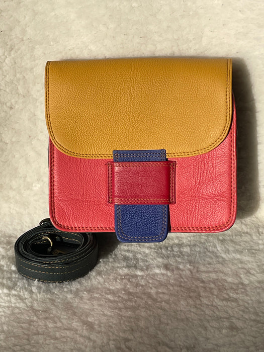 Handcrafted, Recycled Leather, Multi-Coloured 'Square' Handbag