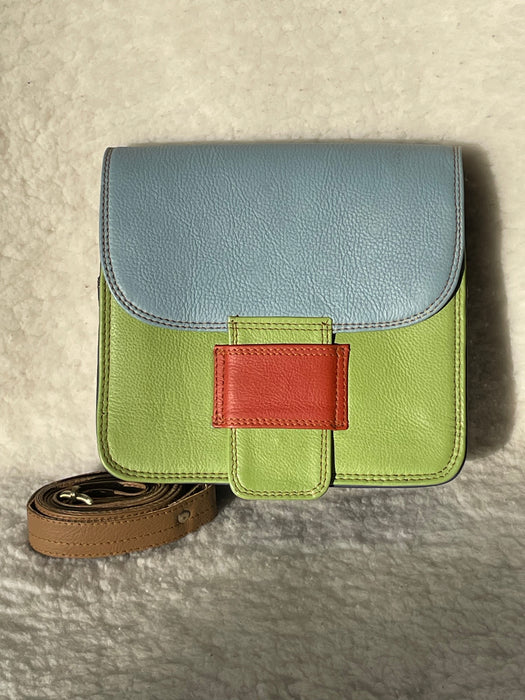 Handcrafted, Recycled Leather, Multi-Coloured 'Square' Handbag