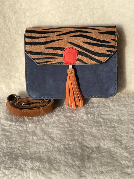 Handcrafted, Recycled Suede & Hide Multi-Coloured Tassel  Handbag