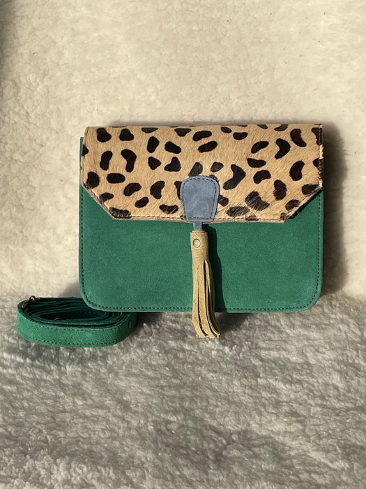 Handcrafted, Recycled Suede & Hide Multi-Coloured Tassel  Handbag