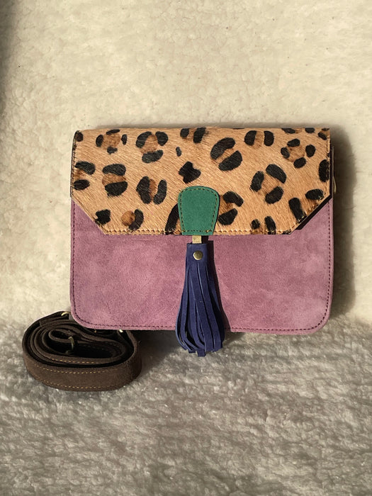 Handcrafted, Recycled Suede & Hide Multi-Coloured Tassel  Handbag
