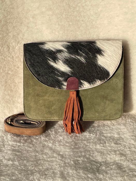 Handcrafted, Recycled Suede & Hide Multi-Coloured Tassel Handbag (Large)