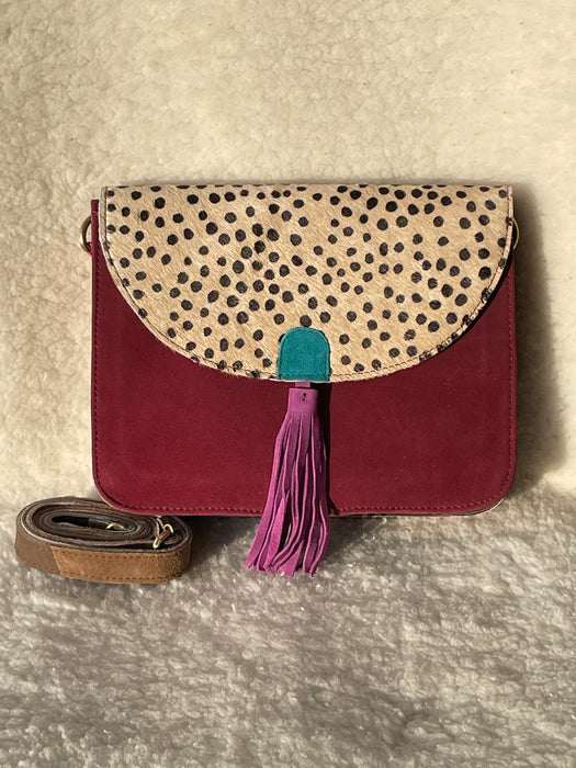 Handcrafted, Recycled Suede & Hide Multi-Coloured Tassel Handbag (Large)