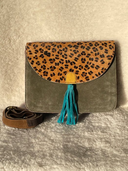 Handcrafted, Recycled Suede & Hide Multi-Coloured Tassel Handbag (Large)