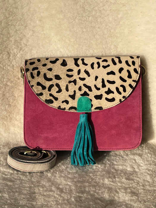 Handcrafted, Recycled Suede & Hide Multi-Coloured Tassel Handbag (Large)