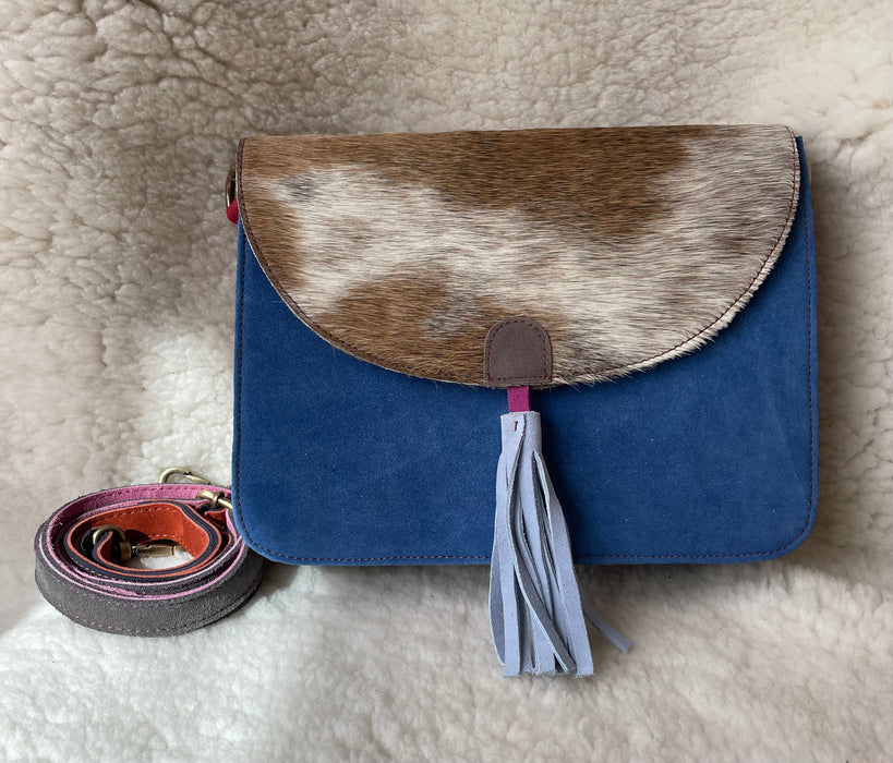 Handcrafted, Recycled Suede & Hide Multi-Coloured Tassel Handbag (Large)