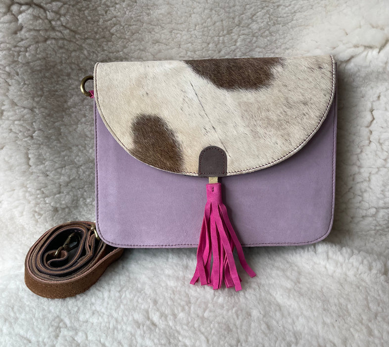 Handcrafted, Recycled Suede & Hide Multi-Coloured Tassel Handbag (Large)