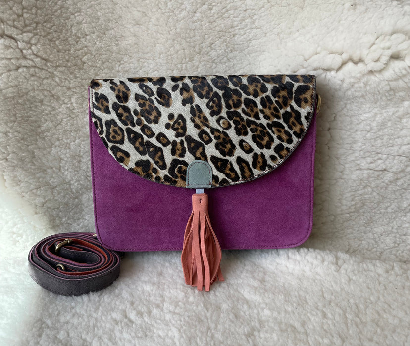 Handcrafted, Recycled Suede & Hide Multi-Coloured Tassel Handbag (Large)