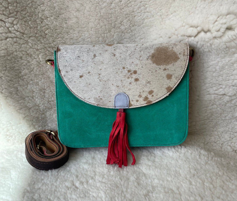 Handcrafted, Recycled Suede & Hide Multi-Coloured Tassel Handbag (Large)