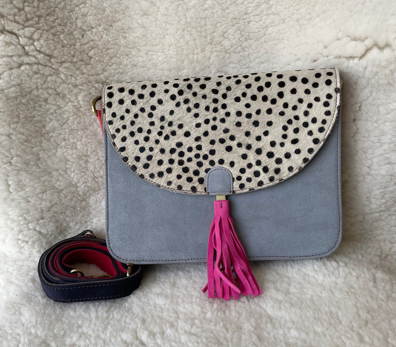 Handcrafted, Recycled Suede & Hide Multi-Coloured Tassel Handbag (Large)