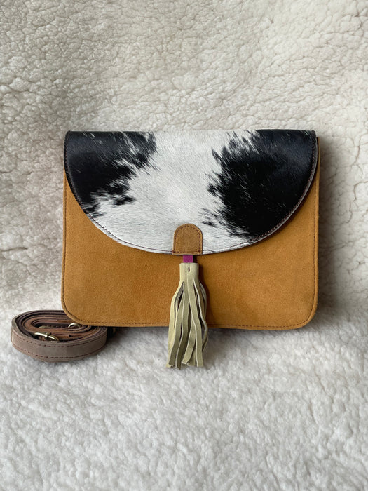 Handcrafted, Recycled Suede & Hide Multi-Coloured Tassel Handbag (Large)