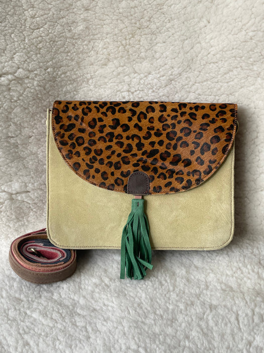 Handcrafted, Recycled Suede & Hide Multi-Coloured Tassel Handbag (Large)