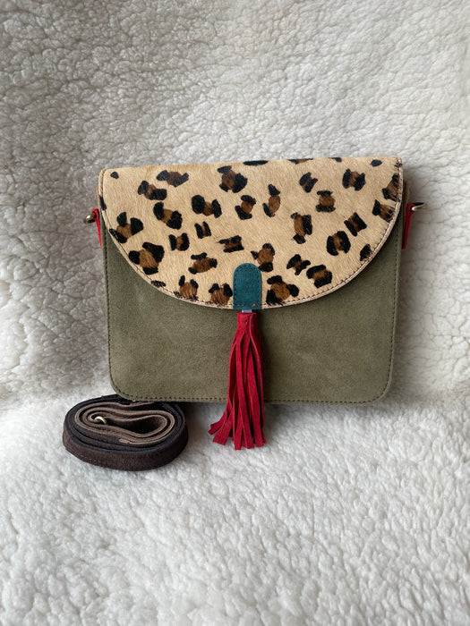Handcrafted, Recycled Suede & Hide Multi-Coloured Tassel Handbag (Large)
