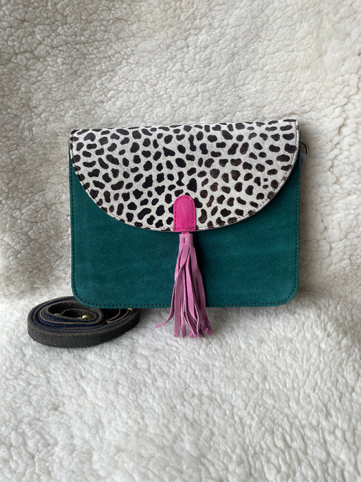 Handcrafted, Recycled Suede & Hide Multi-Coloured Tassel Handbag (Large)