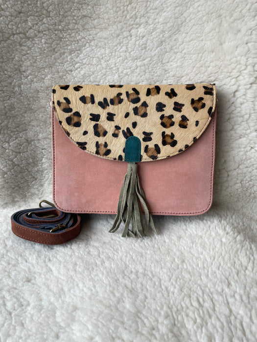 Handcrafted, Recycled Suede & Hide Multi-Coloured Tassel Handbag (Large)