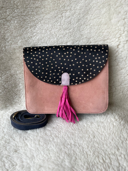 Handcrafted, Recycled Suede & Hide Multi-Coloured Tassel Handbag (Large)