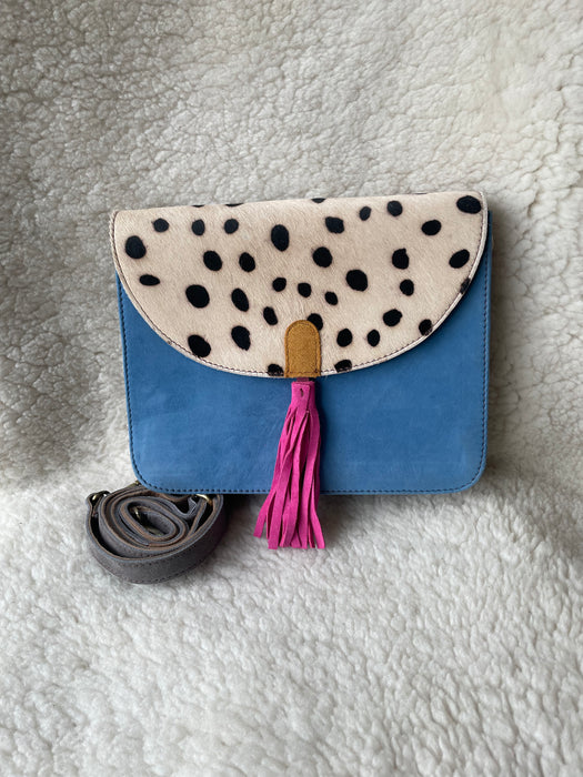 Handcrafted, Recycled Suede & Hide Multi-Coloured Tassel Handbag (Large)