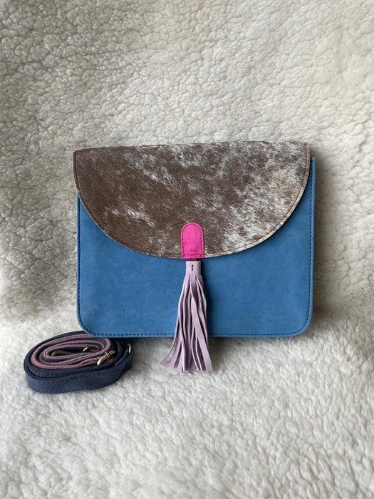 Handcrafted, Recycled Suede & Hide Multi-Coloured Tassel Handbag (Large)