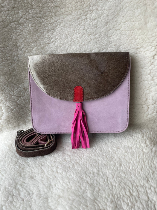 Handcrafted, Recycled Suede & Hide Multi-Coloured Tassel Handbag (Large)