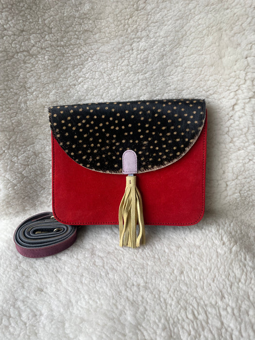 Handcrafted, Recycled Suede & Hide Multi-Coloured Tassel Handbag (Large)