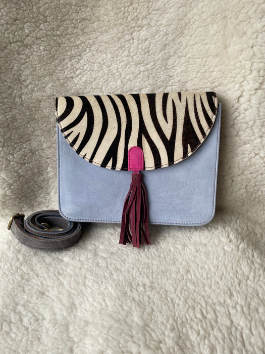 Handcrafted, Recycled Suede & Hide Multi-Coloured Tassel Handbag (Large)