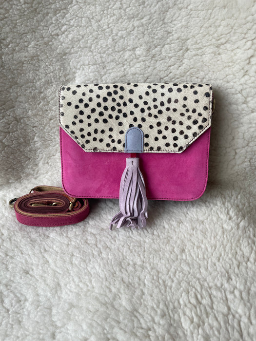 Handcrafted, Recycled Suede & Hide Multi-Coloured Tassel  Handbag