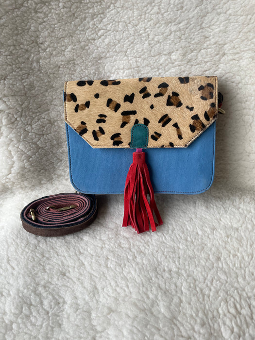Handcrafted, Recycled Suede & Hide Multi-Coloured Tassel  Handbag