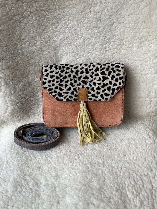 Handcrafted, Recycled Suede & Hide Multi-Coloured Tassel  Handbag