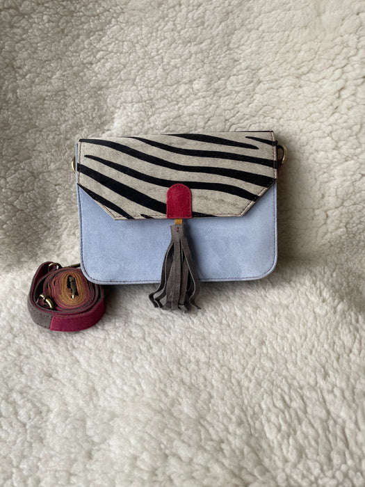 Handcrafted, Recycled Suede & Hide Multi-Coloured Tassel  Handbag