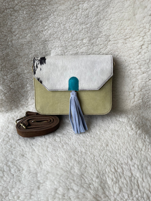 Handcrafted, Recycled Suede & Hide Multi-Coloured Tassel  Handbag