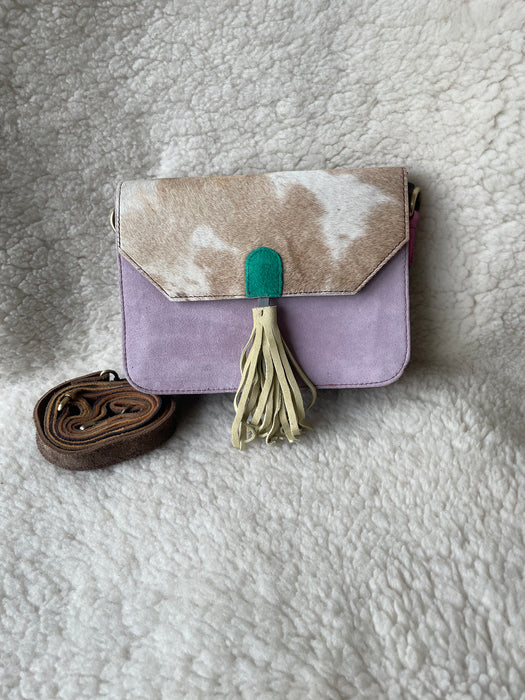 Handcrafted, Recycled Suede & Hide Multi-Coloured Tassel  Handbag
