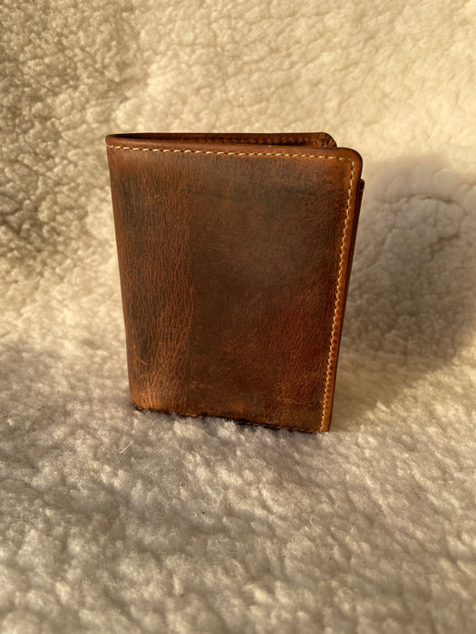 Genuine, Brown Leather Trifold Wallet.