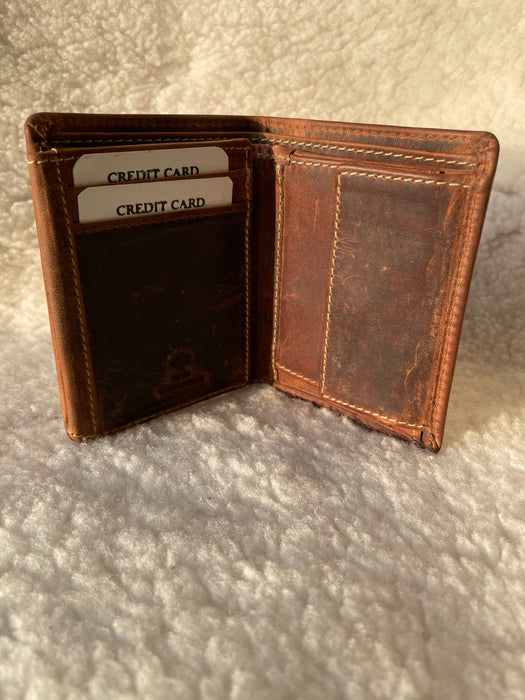 Genuine, Brown Leather Trifold Wallet.