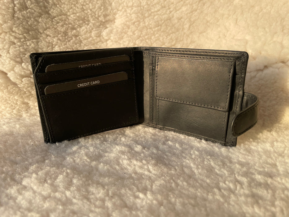 Genuine, Black Leather, Bifold Flip Up Wallet