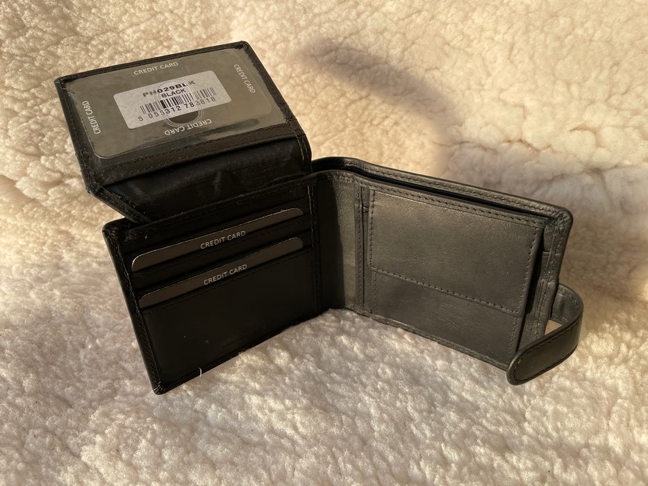 Genuine, Black Leather, Bifold Flip Up Wallet