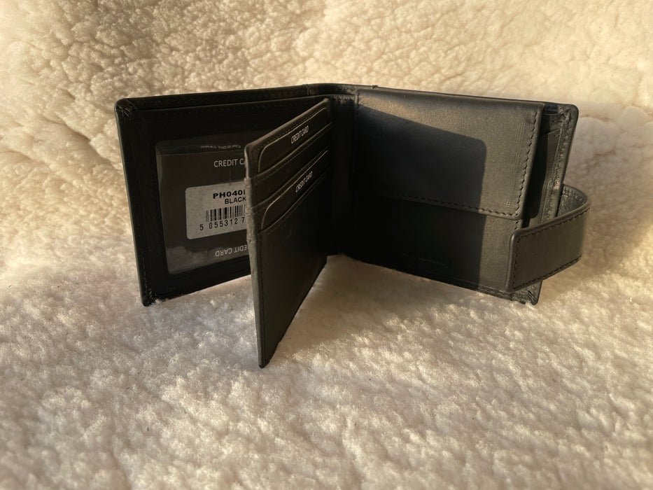 Genuine, Black Leather, Trifold Wallet