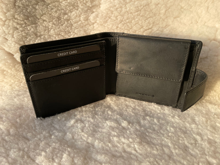Genuine, Black Leather, Trifold Wallet