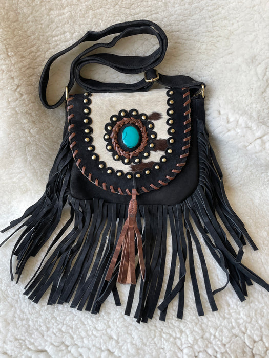 Western Style, Suede & Hide Fringed Bag