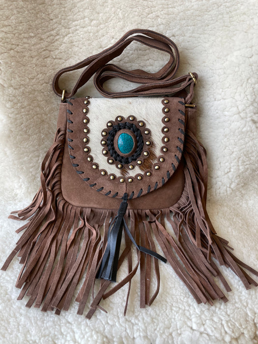 Western Style, Suede & Hide Fringed Bag